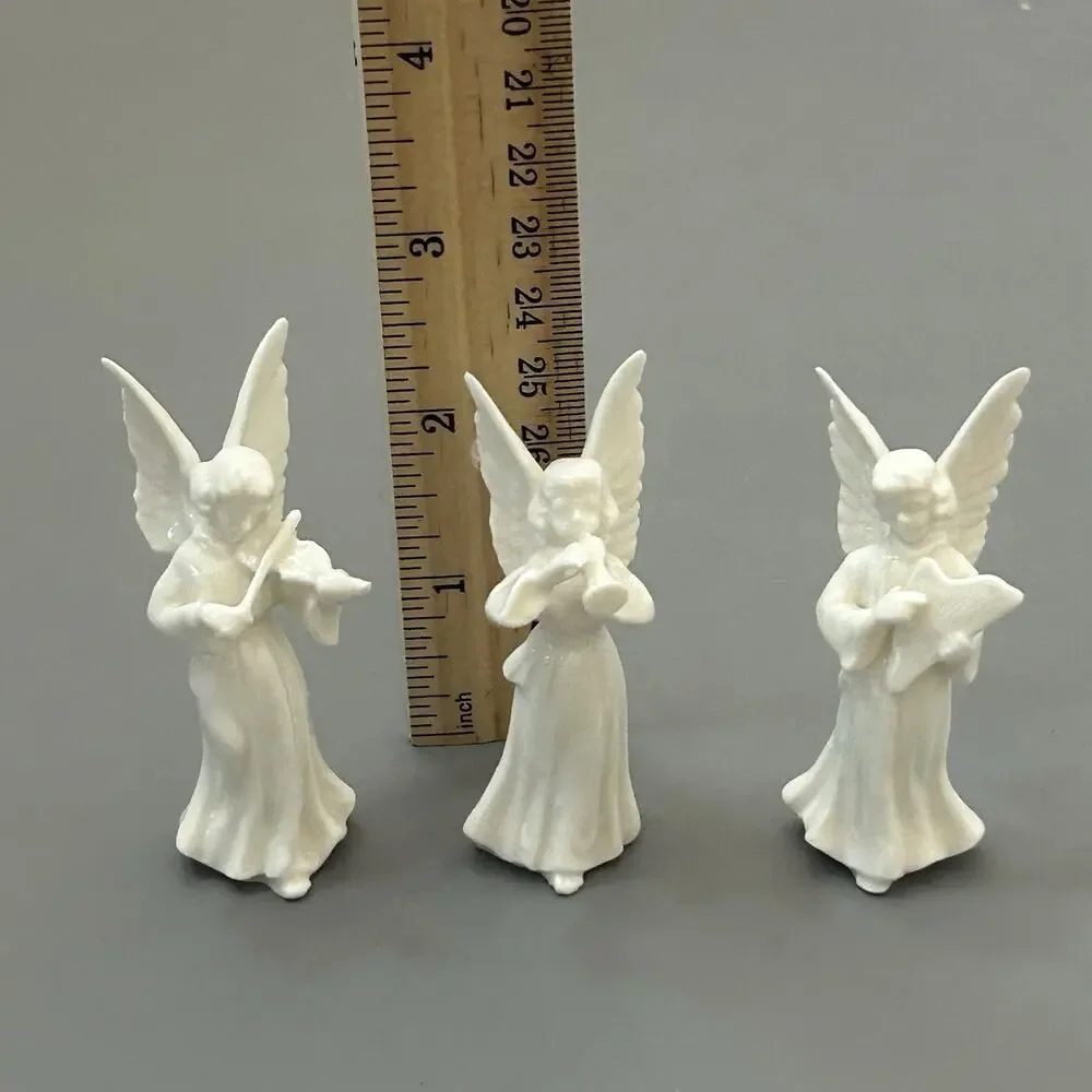 3 Vintage Mini Japan Bone China Christmas Music Playing Angel Figure 2.5” “READ”